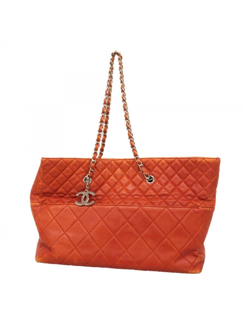 Chanel Chain Tote Quilted Lambskin Red Silver